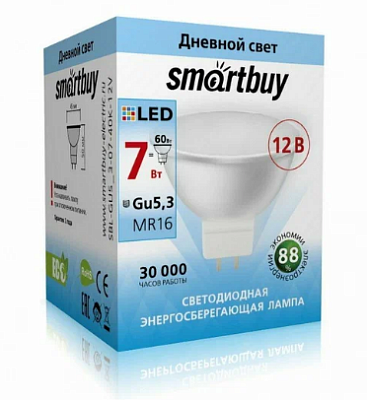 Лампа светодиодная SmartBuy MR16 GU5.3 12V 7W 4000К 480Lm SBL-GU5.3-07-40K-12V купить Светодиодные