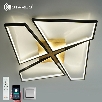 Люстра светодиодная Estares Orlando 120W S-APP-550*550*90 BLACK/WOOD/WHITE до 25кв.м купить Светодиодные люстры