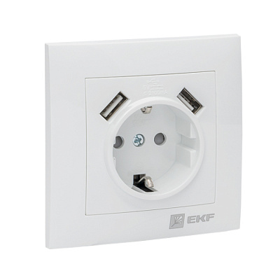 Розетка 1-местная з/к + 2USB EKF Валенсия EWR16-028-10-2USB белая купить ОСТАТКИ