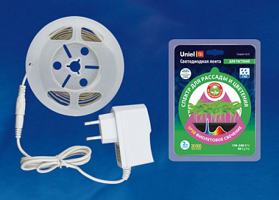 Светодиодная лента для растений Uniel ULS-P71-2835-42LED/m-IP65-2M-SPLE 2 метра 15W блок питания купить Для растений