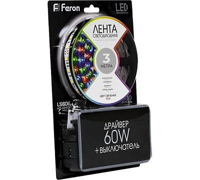 Комплект светодиодной ленты "Готовое решение" Feron RGB 14.4W 12V 3m 27722 купить Лента 12V
