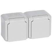 купить Розетка двойная со шторками и крышкой IP44 Legrand Outeo L782353 Серая IP44 - IP56