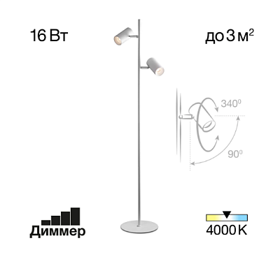 Торшер светодиодный CITILUX CL809010N Twin LED 2x8W 4000K 1000lm h1530 белый купить Торшеры