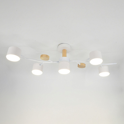 Люстра ламповая General Венто Белая+Дерево 5хGX53 662214 купить Ламповые люстры