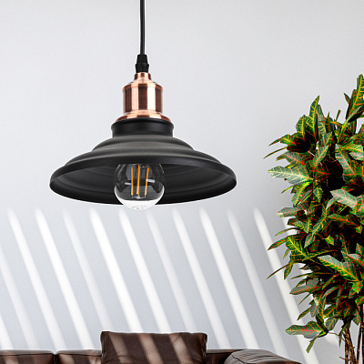 Подвес ЭРА PL4 BK/RC  металл, E27, d203 мм, шагрень черный/медь купить Подвесные светильники