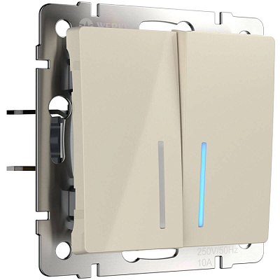 Выключатель 2 клавишный с подсветкой Werkel WL03-SW-2G-LED слоновая кость купить Werkel