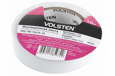 Изолента Volsten V02-7W-13х15-10 белая купить Комплектующие