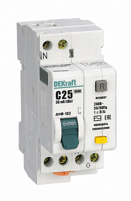 DEKraft ДИФ-102 Дифф.авт.выкл 2Р 25А 30мА 16005DEK купить DEKraft