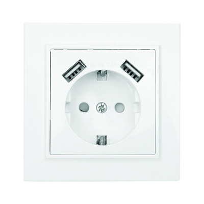 Розетка з/к +шторки +2 USB 2,1А +рамка EKF ERR16-028-100-2USB белая купить EKF