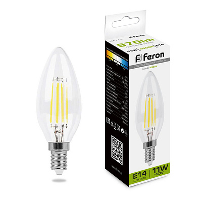 Лампа светодиодная FERON LB-713 C35 11W 970Lm 230V E14 4000K филамент 38008 купить Светодиодные