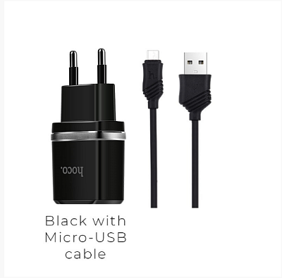 Адаптер USB*2 Hoco C12 2.4A чёрный  купить Батарейки, Аккумуляторы, з/у