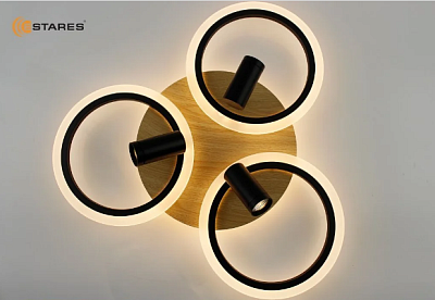 Люстра светодиодная Estares Sonne downlight 4R-APP-582x115-BLACK/WOOD/WHITE 80W до 25кв купить Светодиодные люстры