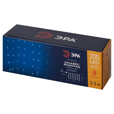 Гирлянда-занавес Водопад ЭРА ENIN-200WD холодный белый 3*2м 200LED IP20 купить Гирлянды