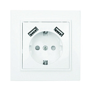 купить Розетка з/к +шторки +2 USB 2,1А +рамка EKF ERR16-028-100-2USB белая EKF