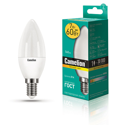 Лампа Camelion LED7-C35/830/E14 свеча  купить Светодиодные