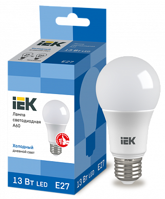 Лампа светодиодная IEK A60 13W E27 6500K 1170 Лм купить Светодиодные