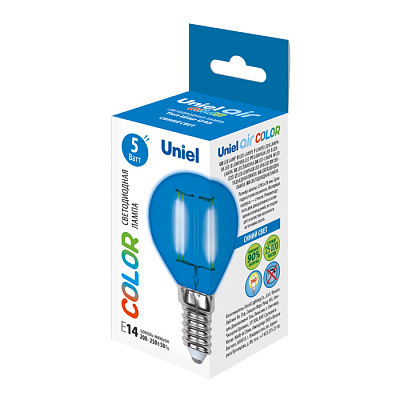 Лампа светодиодная Uniel Air G45 синяя E14 5W 350Lm CL филамент  купить Цветные
