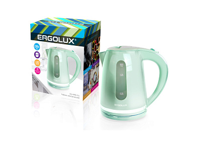 Чайник Ergolux ELX-KP05-C16 мятно-зеленый 1,8л, 1500-2300Вт, LED-подсветка купить Бытовая техника