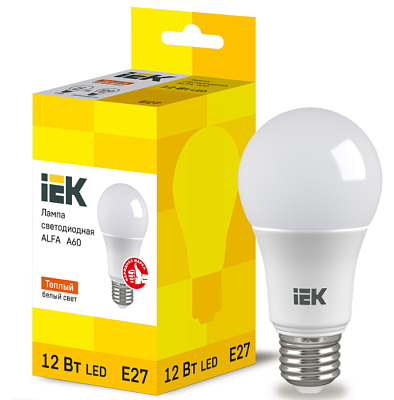 Лампа светодиодная IEK A60 12W E27 3000K ALFA купить Светодиодные