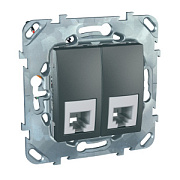 купить Розетка 2-постовая телефонная 4 контакта (RJ11) Schneider Electric Unica Top MGU5.9090.12ZD Графит Unica Top