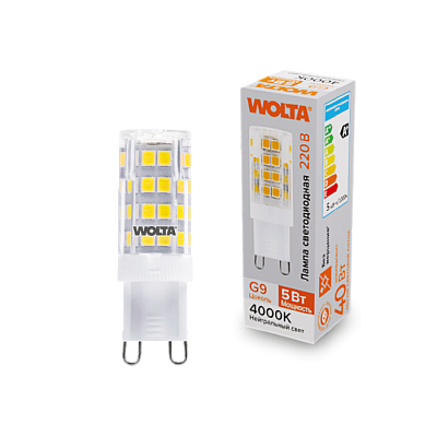 Лампа светодиодная Wolta G9 5W 4000K прозрачная 460Lm WSTD-JCD-5W4KG9-C купить Светодиодные