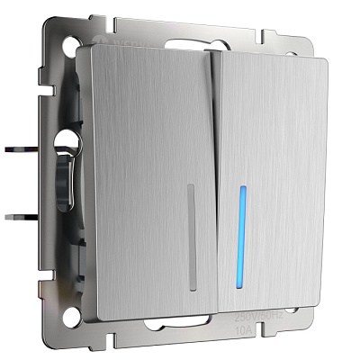 Выключатель 2 клавишный с подсветкой Werkel WL09-SW-2G-LED серебро рифленый W1120109  купить Werkel