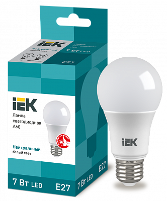 Лампа светодиодная IEK A60  7W E27 4000K купить Светодиодные